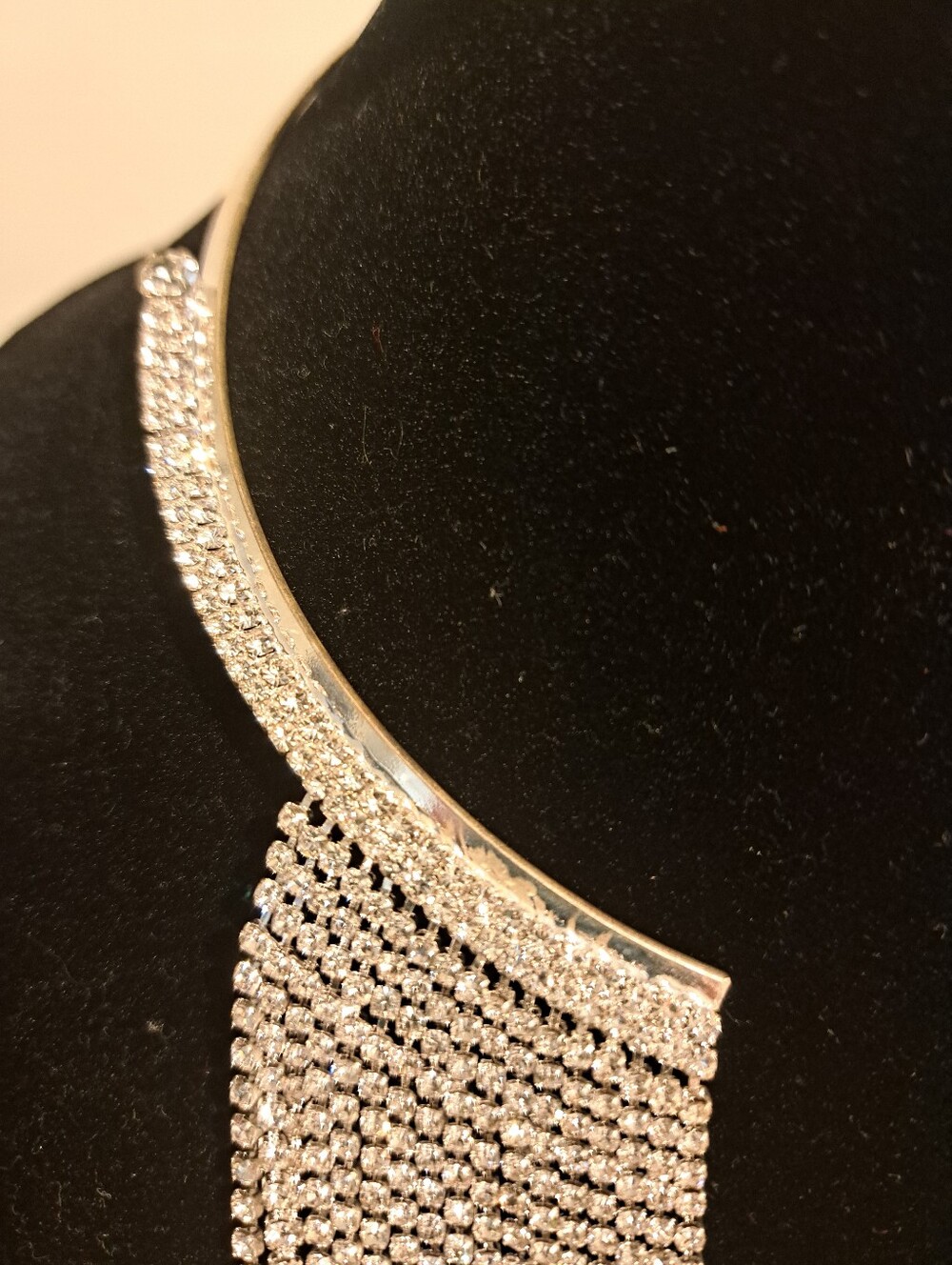 Unique Rhinestone Open Choker / Necklace With Rhinestone Tassels - Picture 3 of 5